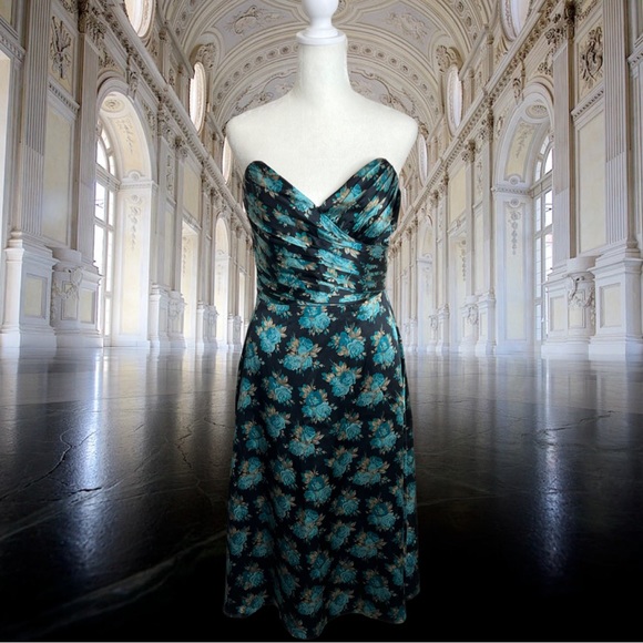 Vintage 90s Betsey Johnson Strapless Floral Silk Dress Size 6 NWT - Picture 1 of 16